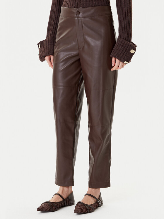 TWINSET Панталони от имитация на кожа 252TP2091 Кафяв Straight Fit цвят на ниска цена