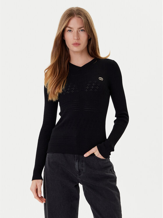 TWINSET Пуловер 252TP3241 Черен Slim Fit цвят на ниска цена