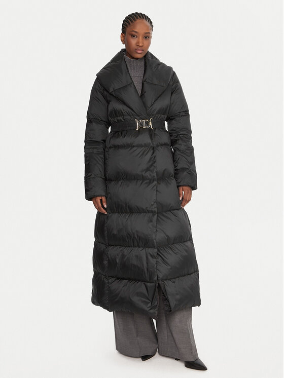 TWINSET Пухено яке 252TT2050 Черен Regular Fit цвят на ниска цена