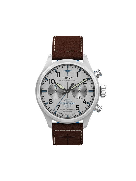 Timex Часовник Timex x Pan Am® Waterbury Ace Chronograph TW2Y38700 Кафяв цвят на ниска цена