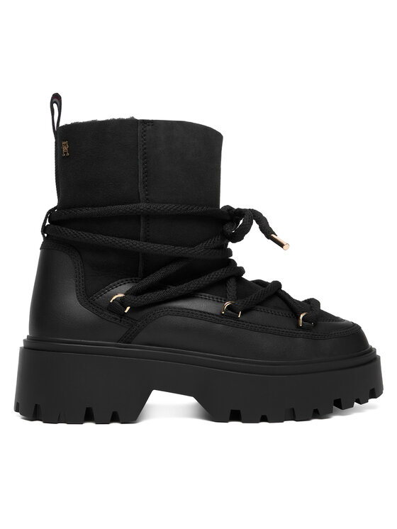 Tommy Hilfiger Апрески Real Shearling Laceup Snowboot FW0FW08996 Черен цвят на ниска цена