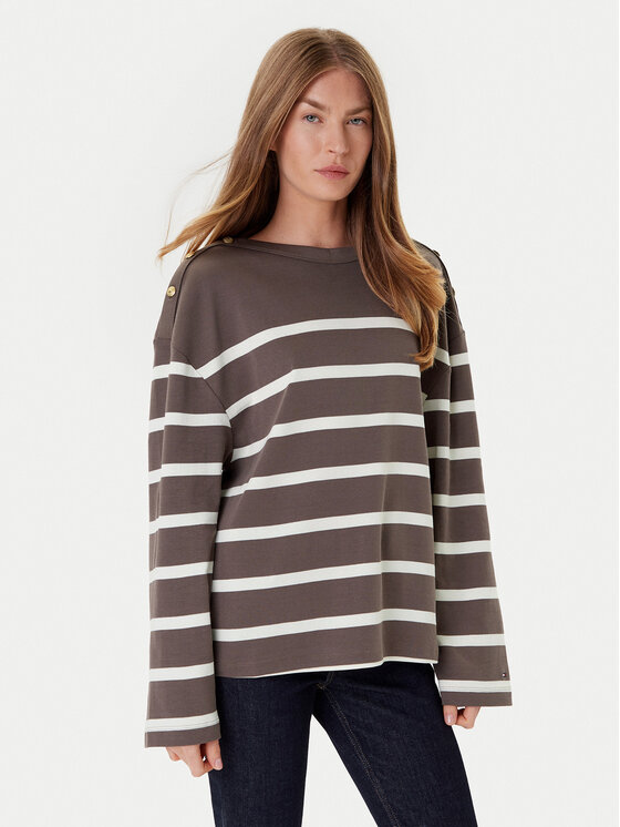 Tommy Hilfiger Блуза Gold Button WW0WW45760 Кафяв Relaxed Fit цвят на ниска цена