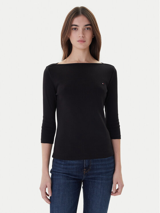 Tommy Hilfiger Блуза New Cody WW0WW40589 Черен Slim Fit цвят на ниска цена