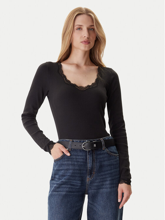 Tommy Hilfiger Блуза UW0UW06071 Черен Slim Fit цвят на ниска цена