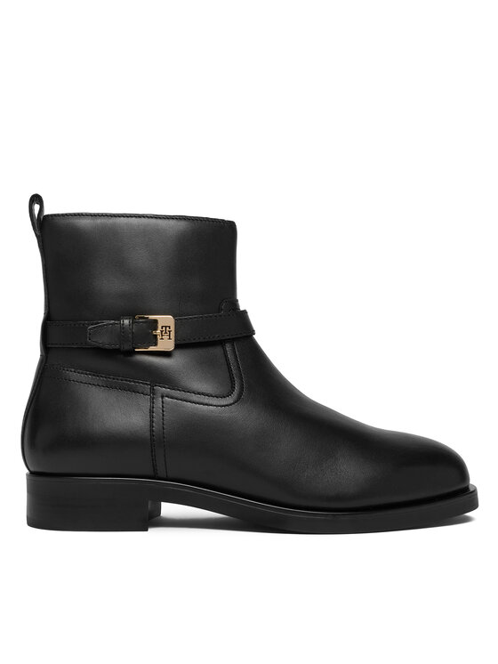 Tommy Hilfiger Боти Th Buckle Riding Leather Bootie FW0FW08781 Черен цвят на ниска цена