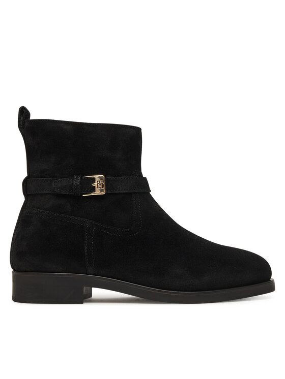 Tommy Hilfiger Боти Th Buckle Riding Suede Bootie FW0FW09047 Черен цвят на ниска цена