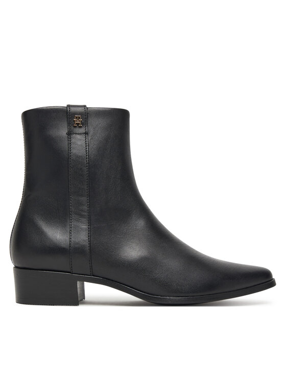 Tommy Hilfiger Боти Th Leather Pointy Zip Bootie FW0FW08980 Черен цвят на ниска цена