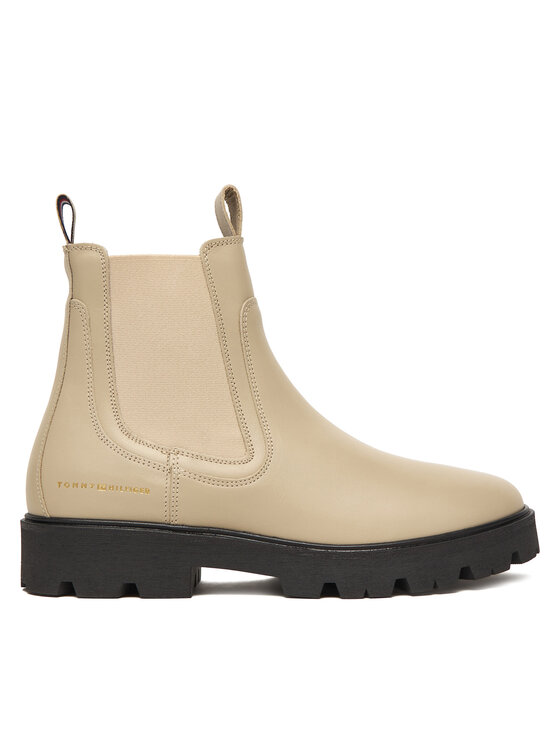 Tommy Hilfiger Боти тип челси Lthr Low Chelsea FW0FW08775 Екрю цвят на ниска цена
