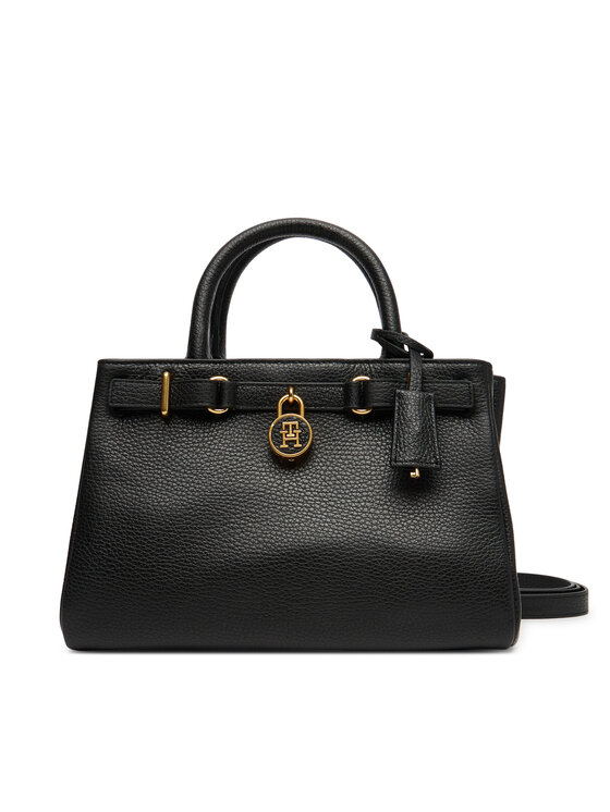 Tommy Hilfiger Дамска чанта American Icon Mini Tote Leather AW0AW17926 Черен цвят на ниска цена