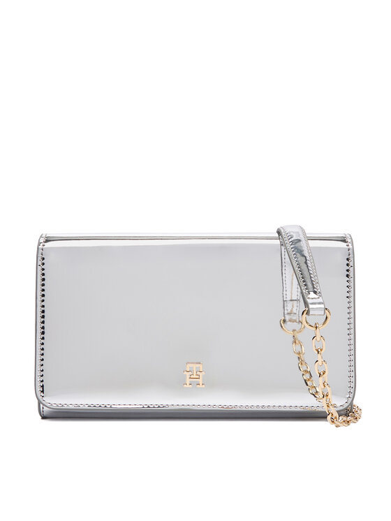 Tommy Hilfiger Дамска чанта Icon Flap W/Chain Met AW0AW17959 Сребрист цвят на ниска цена