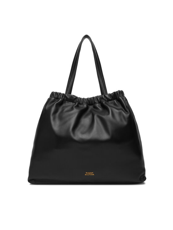 Tommy Hilfiger Дамска чанта Soft Leather Tote AW0AW18308 Черен цвят на ниска цена