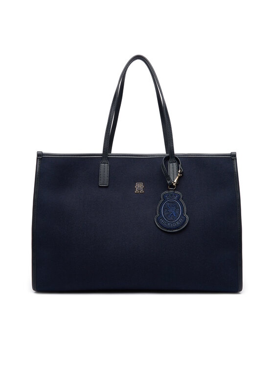 Tommy Hilfiger Дамска чанта Th City Large Tote Melton AW0AW18215 Тъмносин цвят на ниска цена