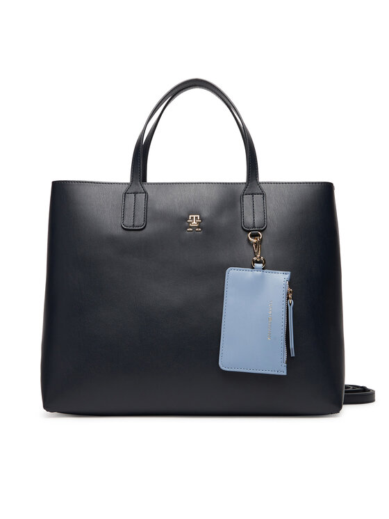 Tommy Hilfiger Дамска чанта Th Icon Satchel AW0AW17683 Тъмносин цвят на ниска цена