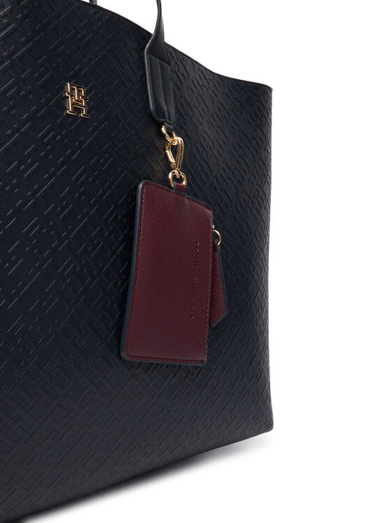 Tommy Hilfiger Дамска чанта Th Icon Tote Mono AW0AW18174 Тъмносин цвят на ниска цена