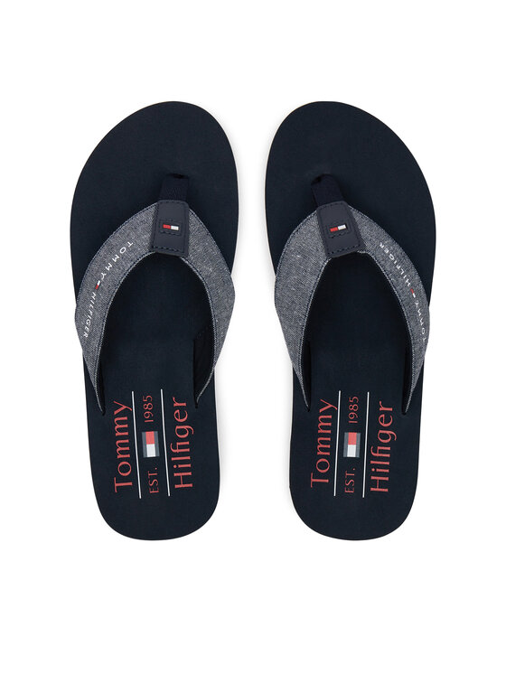 Tommy Hilfiger Джапанки Chambray Beach Sandal FM0FM05570 Тъмносин цвят на ниска цена