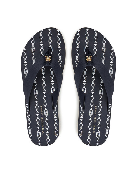 Tommy Hilfiger Джапанки Th Chain Print FW0FW08514 Тъмносин цвят на ниска цена