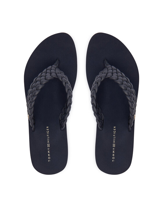 Tommy Hilfiger Джапанки Th Wedge Cornrow Beach Sandal FW0FW09037 Тъмносин цвят на ниска цена