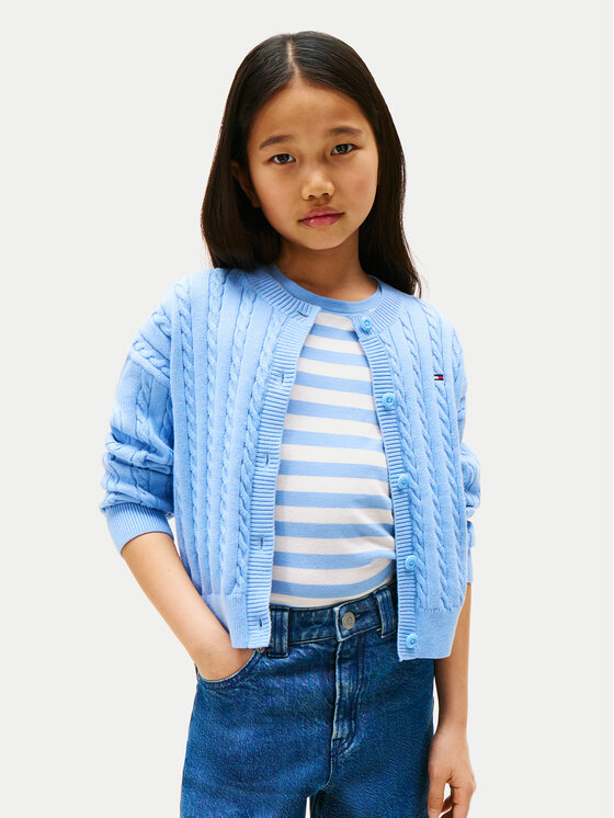Tommy Hilfiger Кардиган KG0KG08546 Светлосиньо Regular Fit цвят на ниска цена