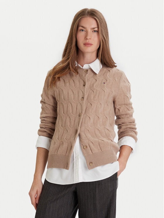 Tommy Hilfiger Кардиган WW0WW47463 Бежов Regular Fit цвят на ниска цена