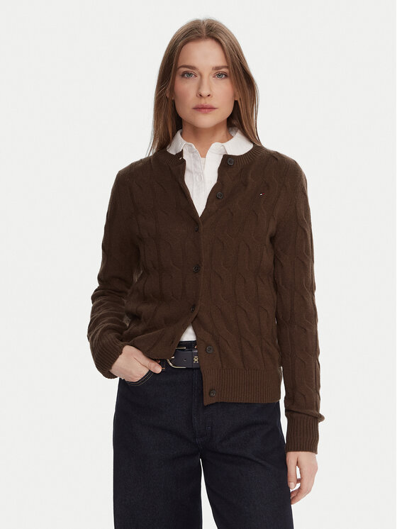 Tommy Hilfiger Кардиган WW0WW47463 Кафяв Regular Fit цвят на ниска цена