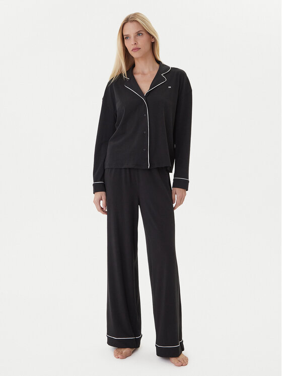 Tommy Hilfiger Пижама UW0UW06142 Черен Relaxed Fit цвят на ниска цена