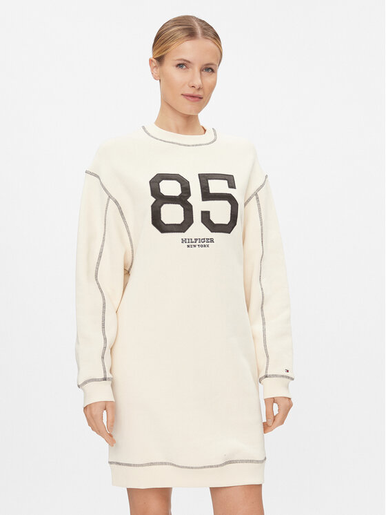 Tommy Hilfiger Плетена рокля Varsity 85 WW0WW40614 Бежов Relaxed Fit цвят на ниска цена