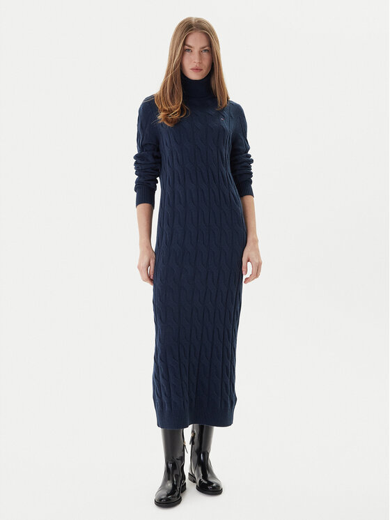 Tommy Hilfiger Плетена рокля WW0WW46429 Тъмносин Slim Fit цвят на ниска цена