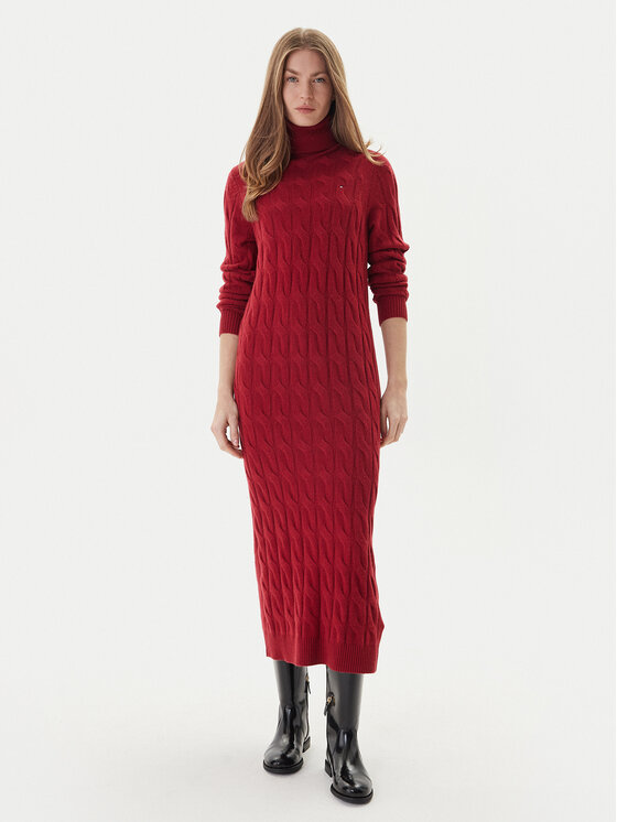 Tommy Hilfiger Плетена рокля WW0WW46429 Червен Slim Fit цвят на ниска цена