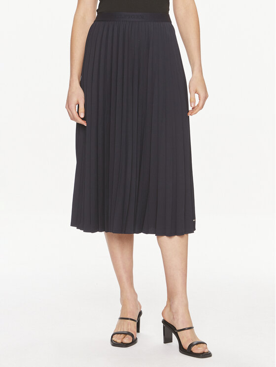 Tommy Hilfiger Плисирана пола Fluid WW0WW41793 Тъмносин Regular Fit цвят на ниска цена