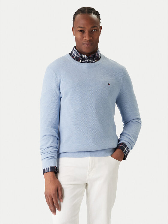 Tommy Hilfiger Пуловер Essential MW0MW36347 Светлосиньо Regular Fit цвят на ниска цена