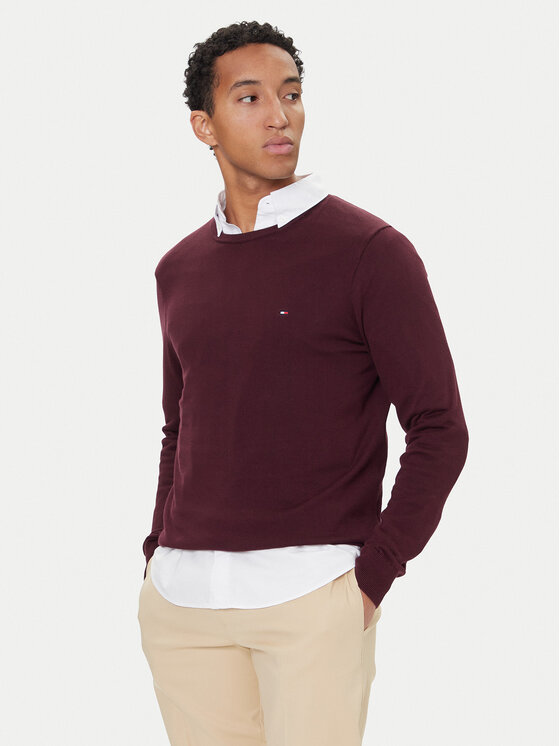 Tommy Hilfiger Пуловер Essential Ssnl MW0MW39999 Бордо Regular Fit цвят на ниска цена