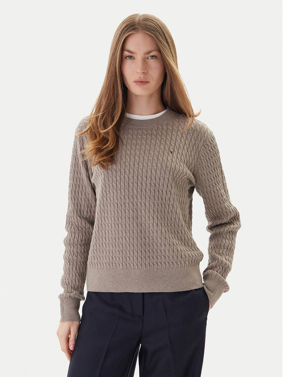 Tommy Hilfiger Пуловер Fine WW0WW44993 Бежов Regular Fit цвят на ниска цена