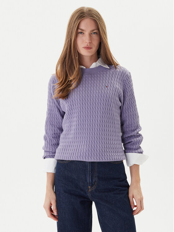 Tommy Hilfiger Пуловер Fine WW0WW44993 Виолетов Regular Fit цвят на ниска цена