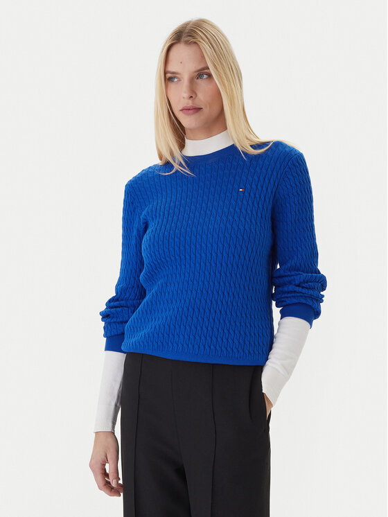 Tommy Hilfiger Пуловер Fine WW0WW44993 Син Regular Fit цвят на ниска цена