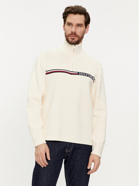 Tommy Hilfiger Пуловер Global Stripe MW0MW33508 Бежов Regular Fit цвят на ниска цена