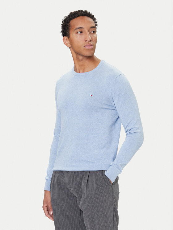 Tommy Hilfiger Пуловер MW0MW28046 Светлосиньо Regular Fit цвят на ниска цена