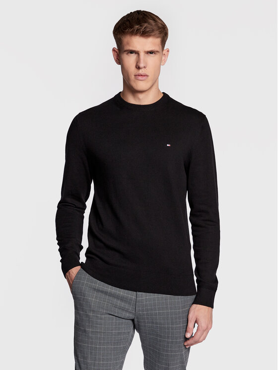 Tommy Hilfiger Пуловер Pima MW0MW28046 Черен Regular Fit цвят на ниска цена