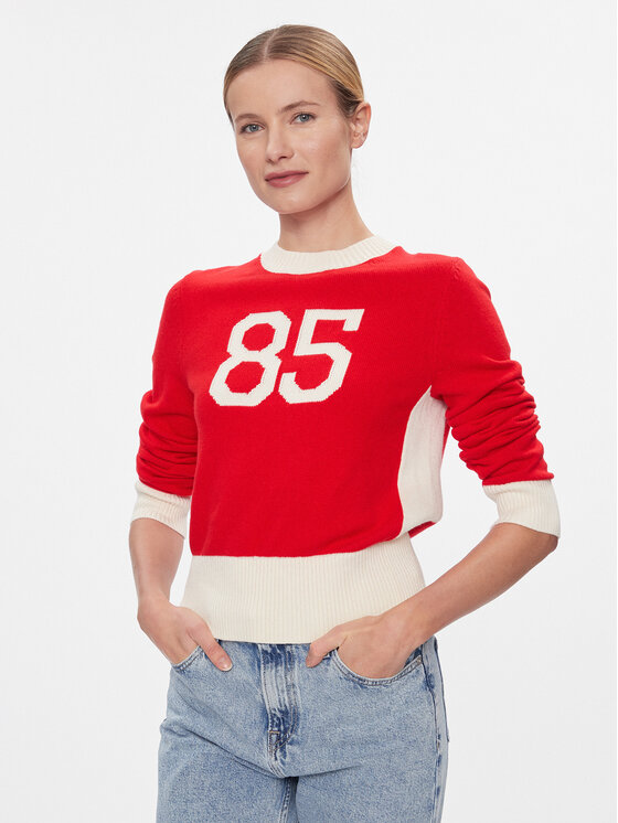 Tommy Hilfiger Пуловер Varsity 85 Graphic C-Nk Swt WW0WW40718 Червен Slim Fit цвят на ниска цена