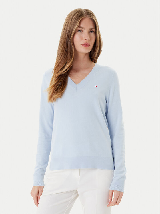 Tommy Hilfiger Пуловер WW0WW40098 Светлосиньо Regular Fit цвят на ниска цена
