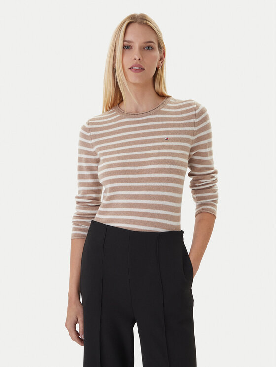 Tommy Hilfiger Пуловер WW0WW40264 Бежов Regular Fit цвят на ниска цена