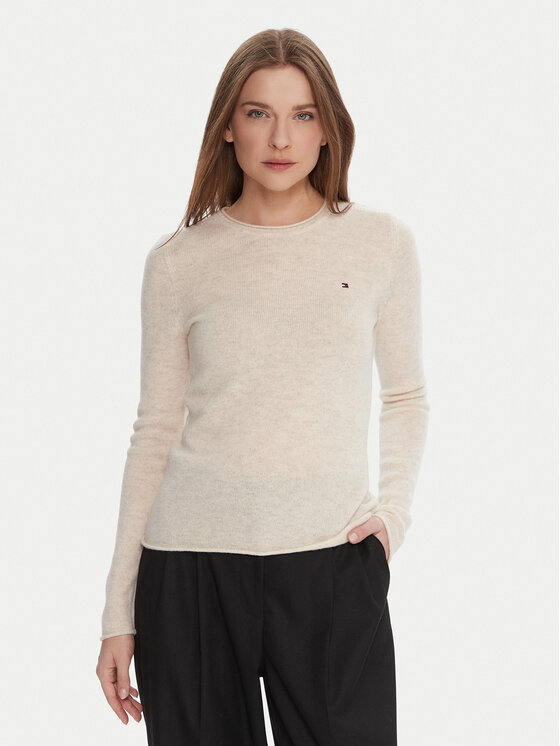 Tommy Hilfiger Пуловер WW0WW40264 Екрю Regular Fit цвят на ниска цена