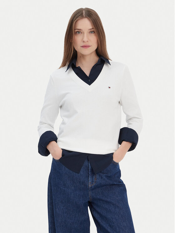 Tommy Hilfiger Пуловер WW0WW42049 Бял Regular Fit цвят на ниска цена