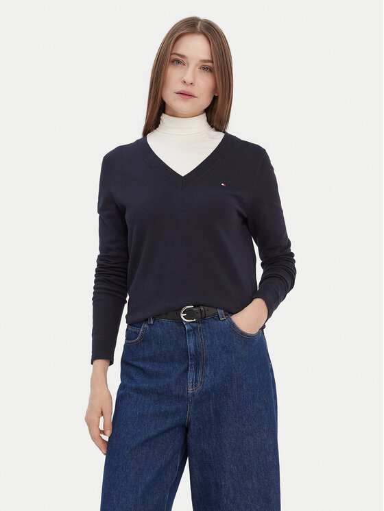 Tommy Hilfiger Пуловер WW0WW42049 Тъмносин Regular Fit цвят на ниска цена