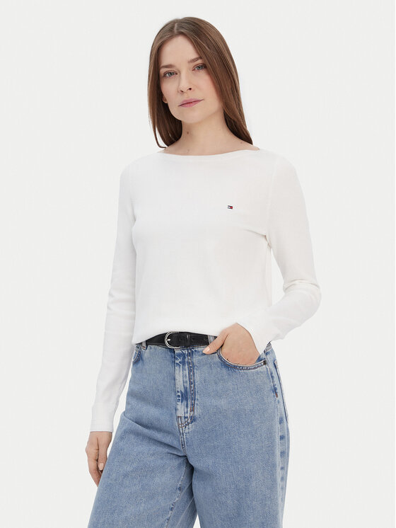 Tommy Hilfiger Пуловер WW0WW42050 Бял Regular Fit цвят на ниска цена
