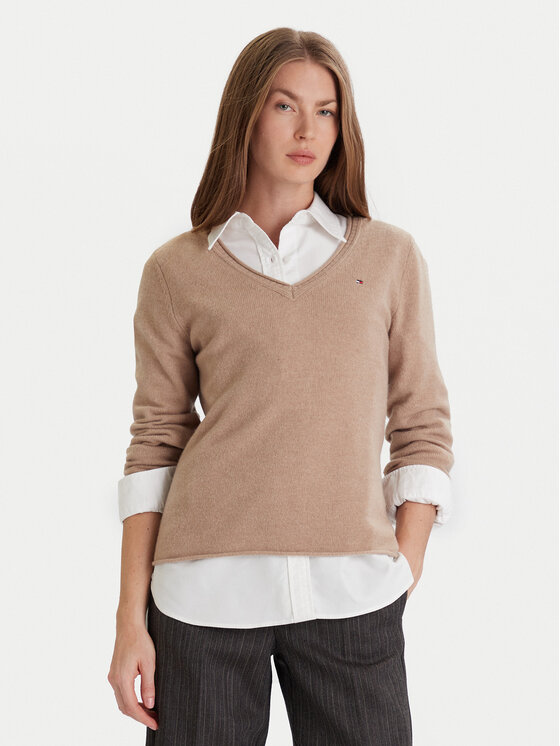 Tommy Hilfiger Пуловер WW0WW43505 Бежов Regular Fit цвят на ниска цена