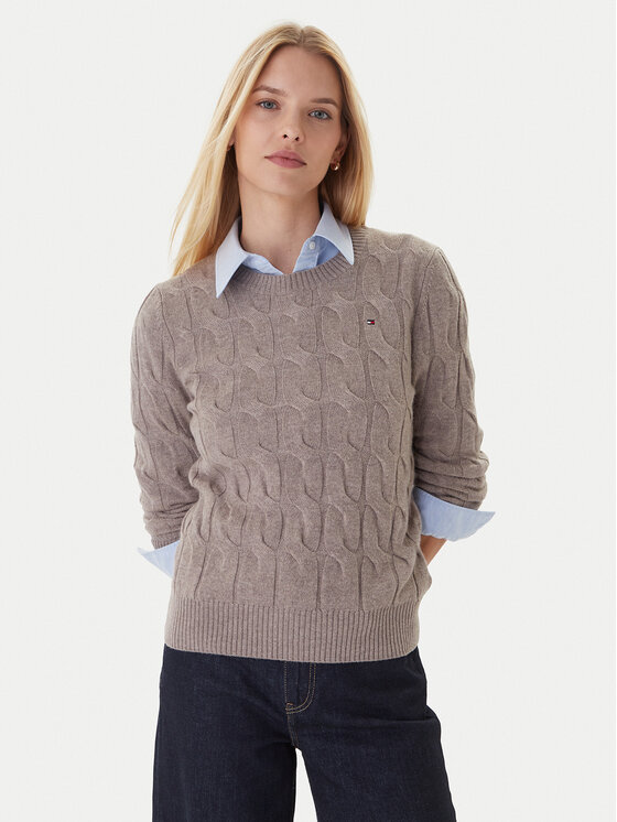 Tommy Hilfiger Пуловер WW0WW43586 Бежов Regular Fit цвят на ниска цена