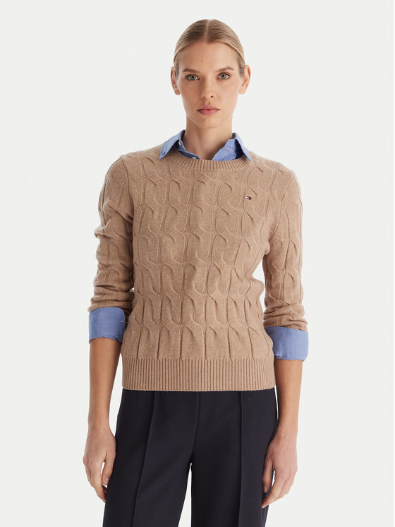 Tommy Hilfiger Пуловер WW0WW43586 Бежов Regular Fit цвят на ниска цена