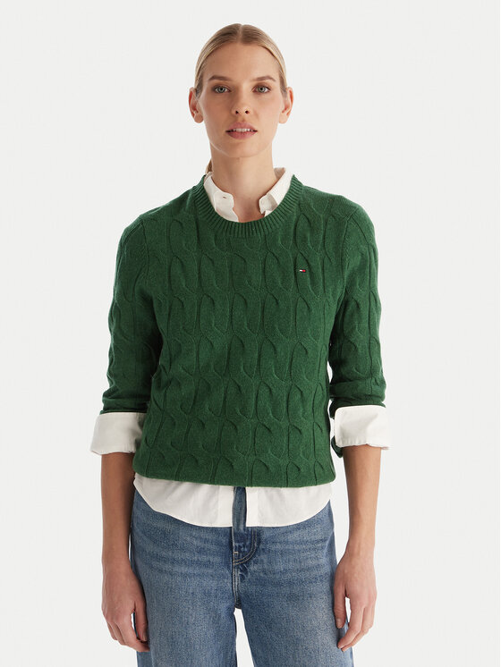 Tommy Hilfiger Пуловер WW0WW43586 Зелен Regular Fit цвят на ниска цена