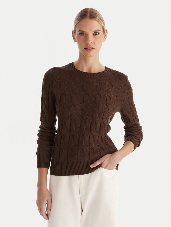 Tommy Hilfiger Пуловер WW0WW43586 Кафяв Regular Fit цвят на ниска цена