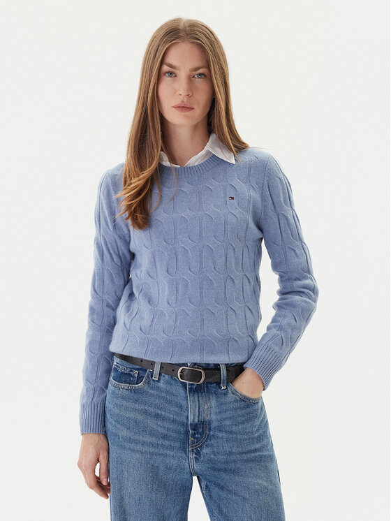 Tommy Hilfiger Пуловер WW0WW43586 Светлосиньо Regular Fit цвят на ниска цена